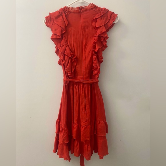 Red Mini Dress With Ruffles - Picture 2 of 3